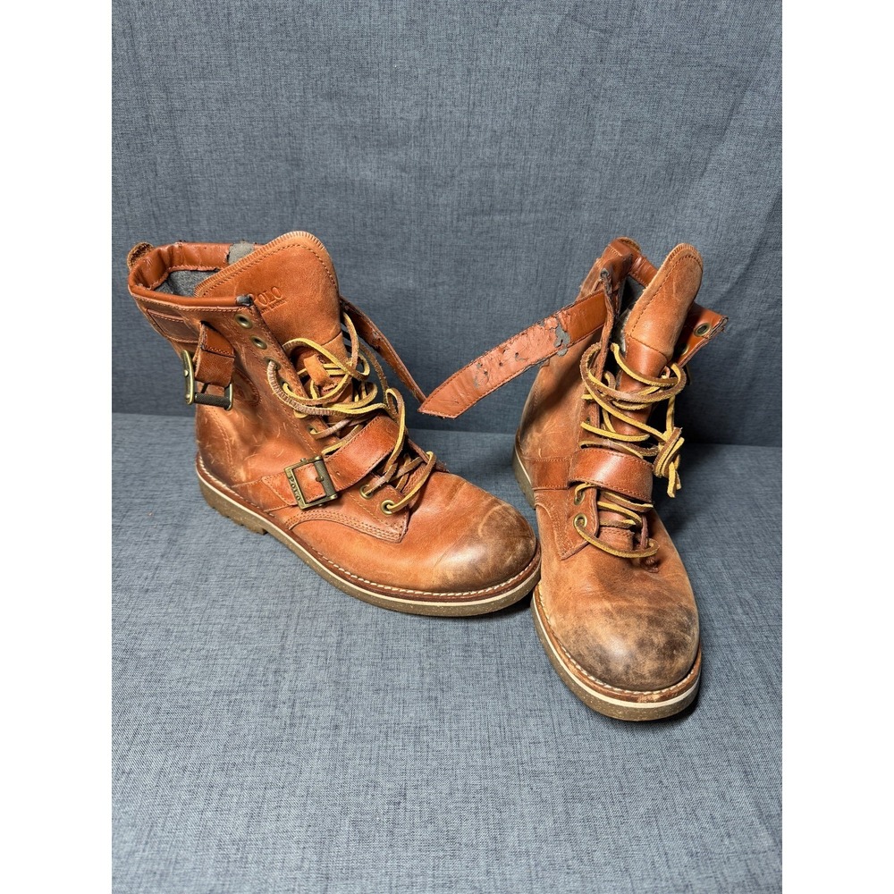 Polo Ralph Lauren Maurice Leather Buckle Boots Mens 8.5D Brown Combat Distressed